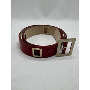 Michael Kors Leather Belt Size M Red Brass Gold Tone 42” Long